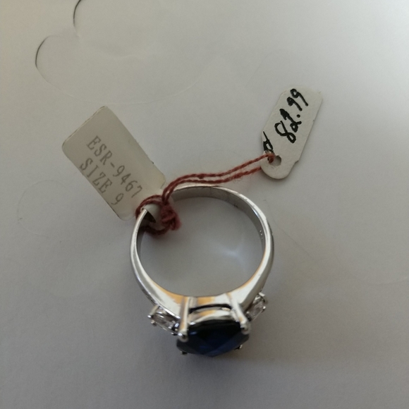 💍🆕Sterling Silver 925 Dark Sapphire Facet Stone W/2 Accent Stones NWT 9 - Picture 10 of 12